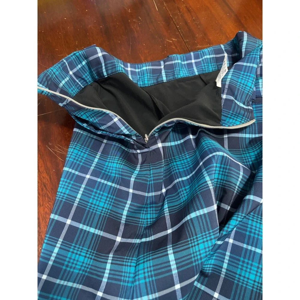 Nike Dri-Fit Womens Golf Skort 12 Blue Plaid Athletic Skirt Preppy Golf Tennis
